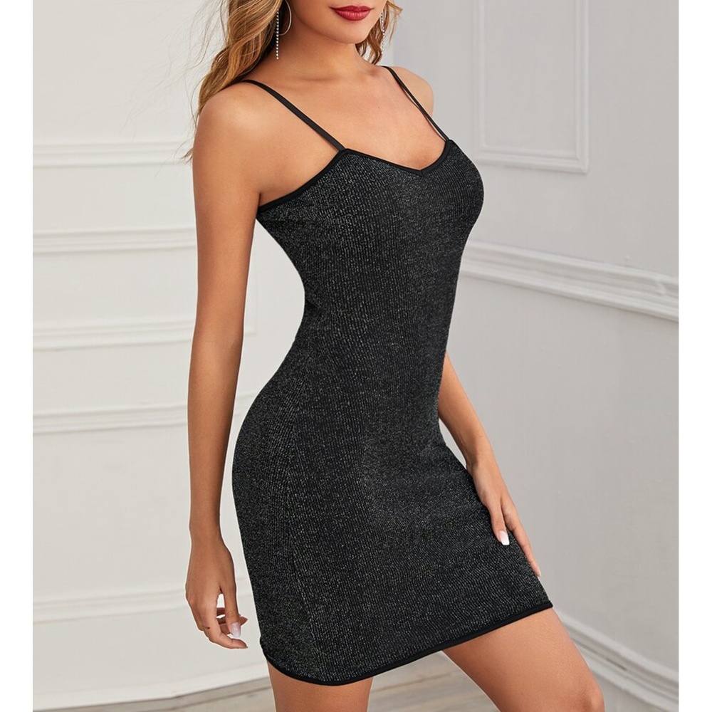 Ribbed Bodycon Cami Dress Black Glitter - Picture 2 of 6